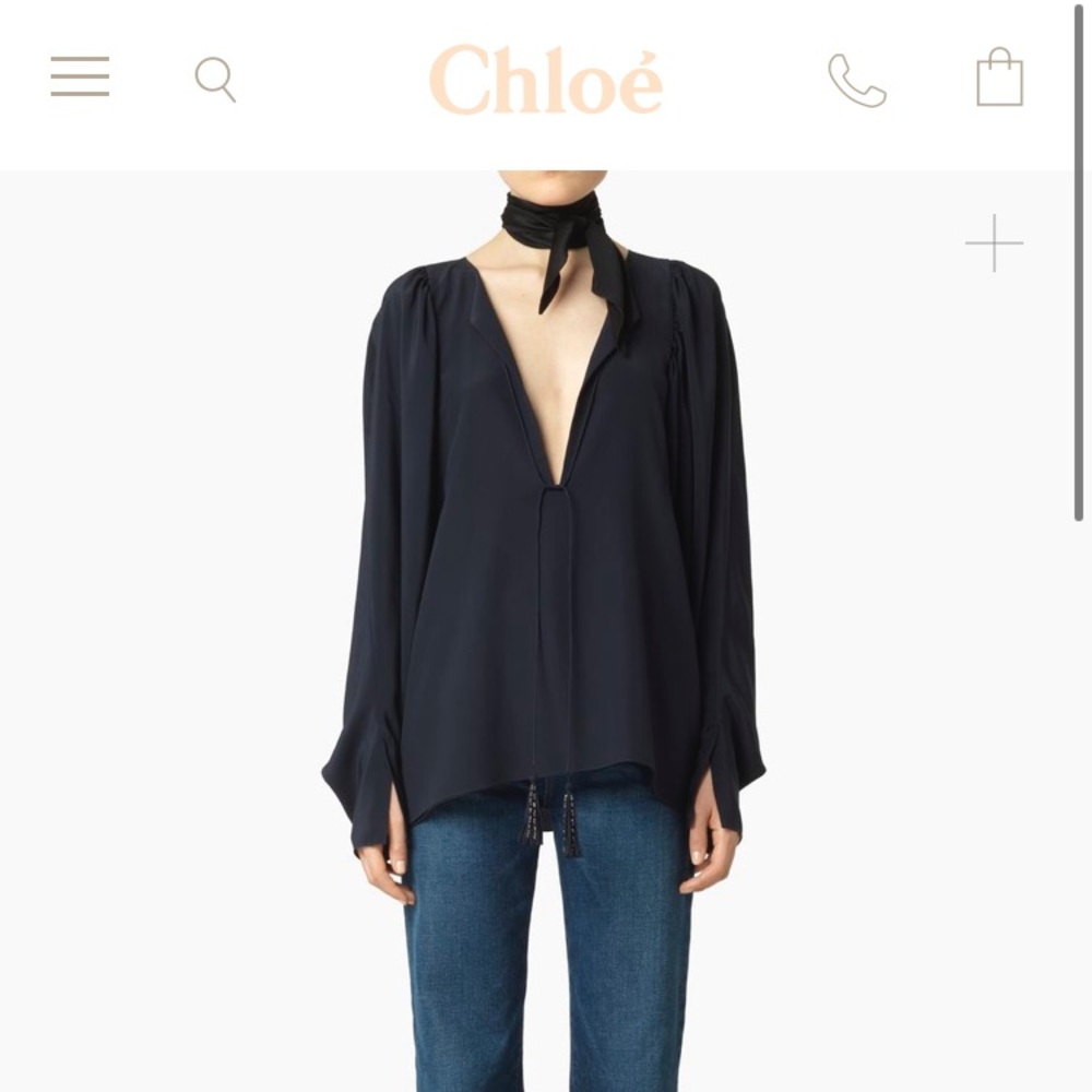 Chloé 100% Silk Split Neck Blouse